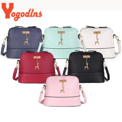 Deer Pendant Quilted Shoulder Bag Soft PU Leather Messenger Bag