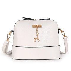 Deer Pendant Quilted Shoulder Bag Soft PU Leather Messenger Bag
