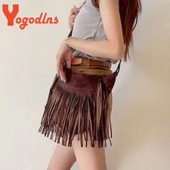 Retro Tassel Shoulder Bag Deerskin Velvet Crossbody Autumn Winter Handbag