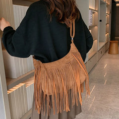 Retro Tassel Shoulder Bag Deerskin Velvet Crossbody Autumn Winter Handbag
