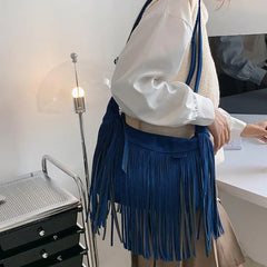 Retro Tassel Shoulder Bag Deerskin Velvet Crossbody Autumn Winter Handbag