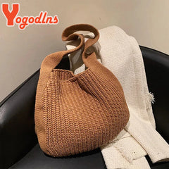 Retro Wool Shoulder Bag for Women Winter Totes Large Capacity Shopping Handbag