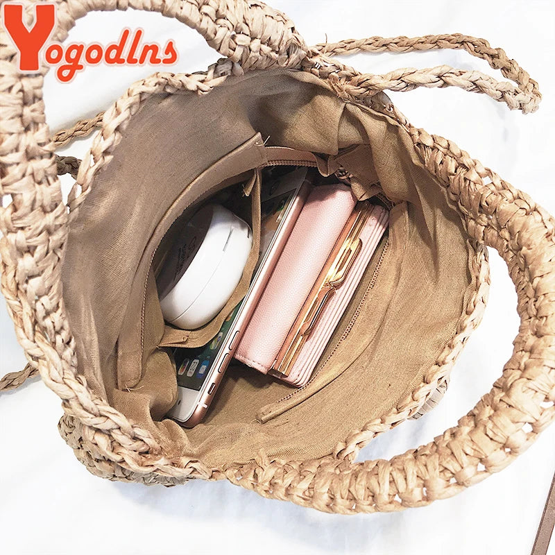 Round Straw Bags Women Summer Rattan Bag Woven Beach Crossbody Bag