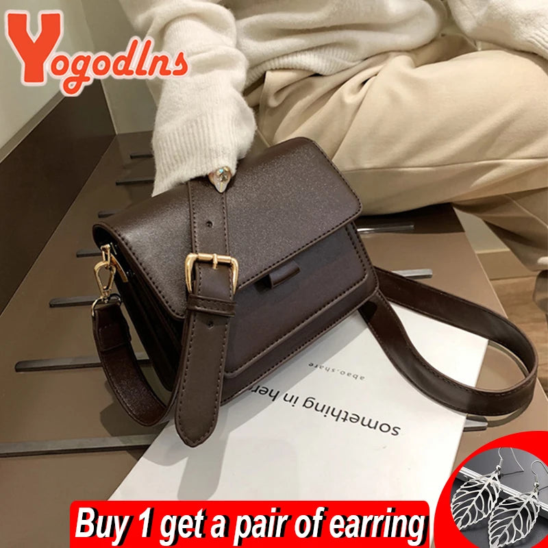 Small Square Bag Female PU Leather Shoulder Messenger Bag Flap Crossbody Bag