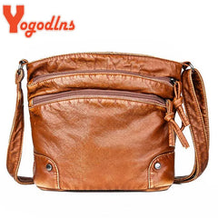 PU Leather Shoulder Bag Women Retro Messenger Bag Double Zipper Female