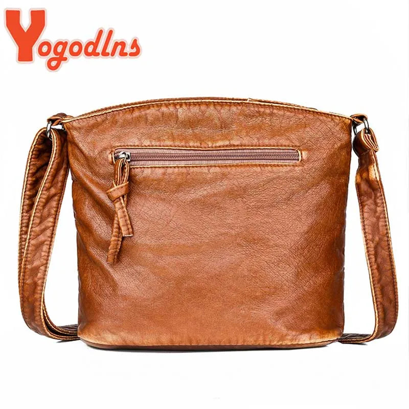 PU Leather Shoulder Bag Women Retro Messenger Bag Double Zipper Female