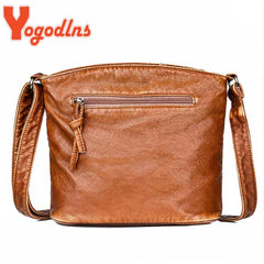 PU Leather Shoulder Bag Women Retro Messenger Bag Double Zipper Female