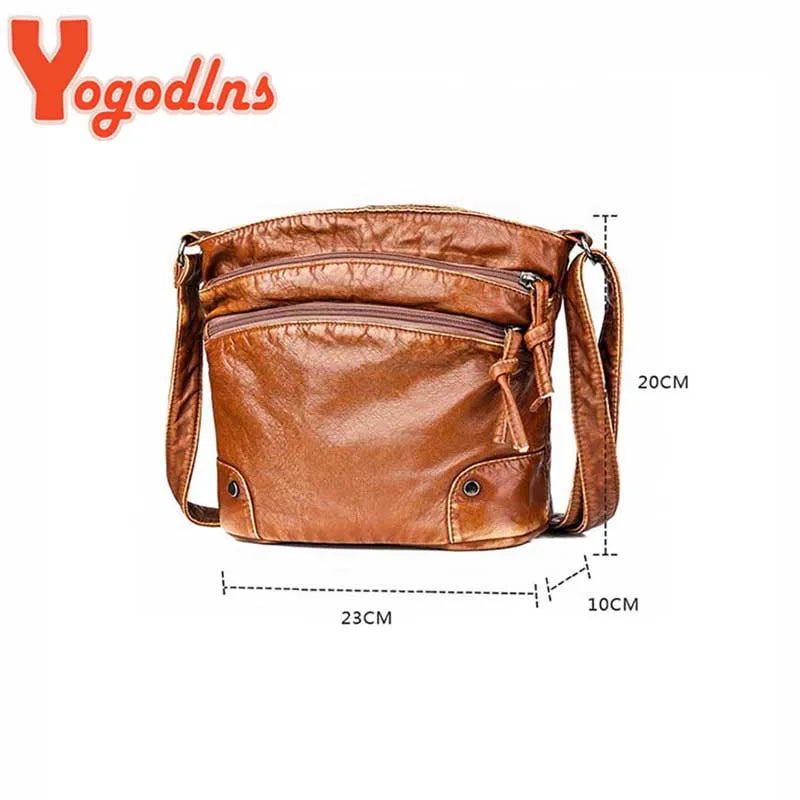 PU Leather Shoulder Bag Women Retro Messenger Bag Double Zipper Female