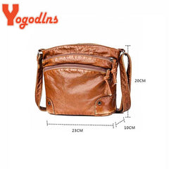 PU Leather Shoulder Bag Women Retro Messenger Bag Double Zipper Female