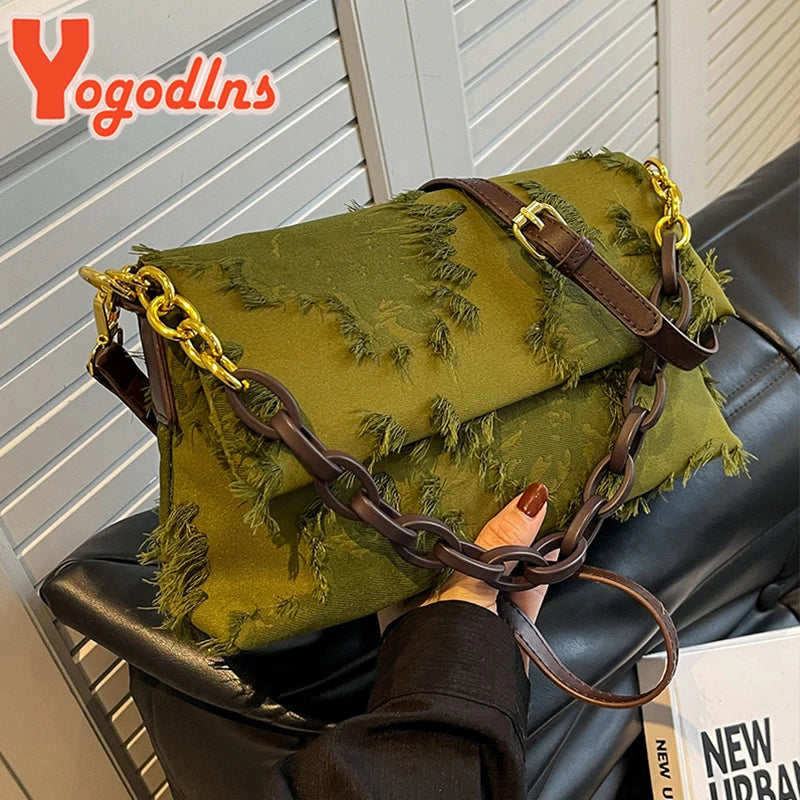 Canvas Flap Crossbody Bag for Women