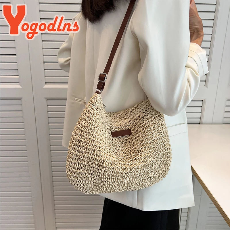 Bohemia Style Rattan Straw Beach Bag Crossbody Vacation Shoulder Bag