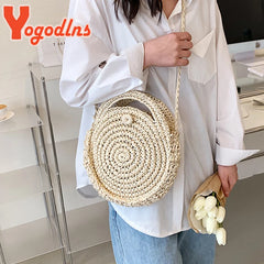 Summer Rattan Round Shoulder Bag Women's Beach Crossbody Handbag