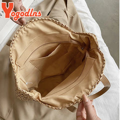 Summer Round Straw Bag For Women Hollow Woven Travel Beach Bag