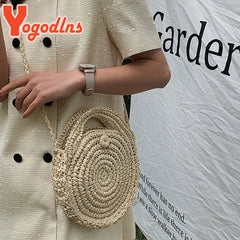 Summer Straw Bags Women Rattan Beach Bag Braided Crossbody Bag Circle