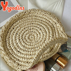 Summer Straw Bags Women Rattan Beach Bag Braided Crossbody Bag Circle