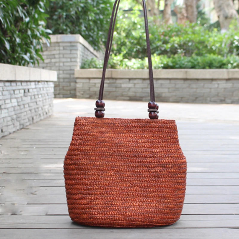 Summer Straw Shoulder Bag Women Large Capcity Woven Bucket Bag