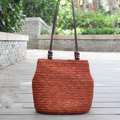 Summer Straw Shoulder Bag Women Large Capcity Woven Bucket Bag