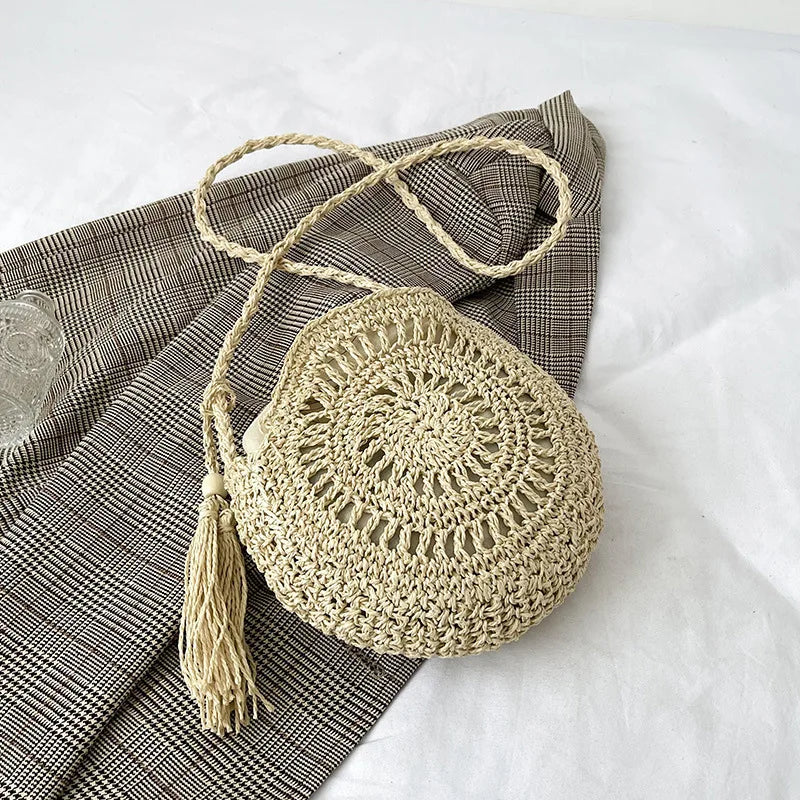 Summer Straw Tassel Shoulder Bag Rattan Beach Travel Crossbody Bag