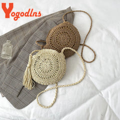 Summer Straw Tassel Shoulder Bag Rattan Beach Travel Crossbody Bag