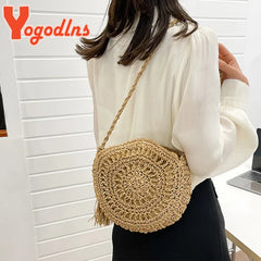 Summer Straw Tassel Shoulder Bag Rattan Beach Travel Crossbody Bag