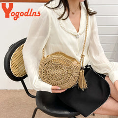 Summer Straw Tassel Shoulder Bag Rattan Beach Travel Crossbody Bag