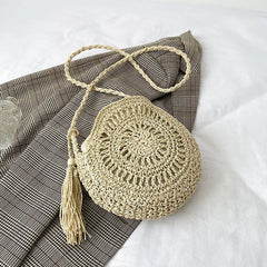 Summer Straw Tassel Shoulder Bag Rattan Beach Travel Crossbody Bag