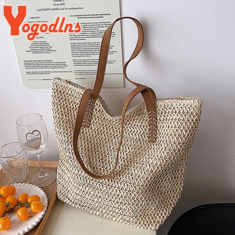 Summer Woven Women Bag Large Capacity Rattan Shoulder Vacation Beach Bag
