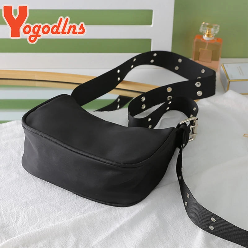 Vintage Nylon Shoulder Bag for Women Crossbody Messenger Handbag Purse
