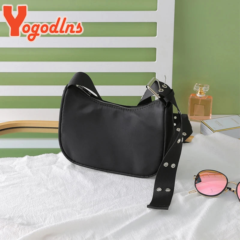 Vintage Nylon Shoulder Bag for Women Crossbody Messenger Handbag Purse