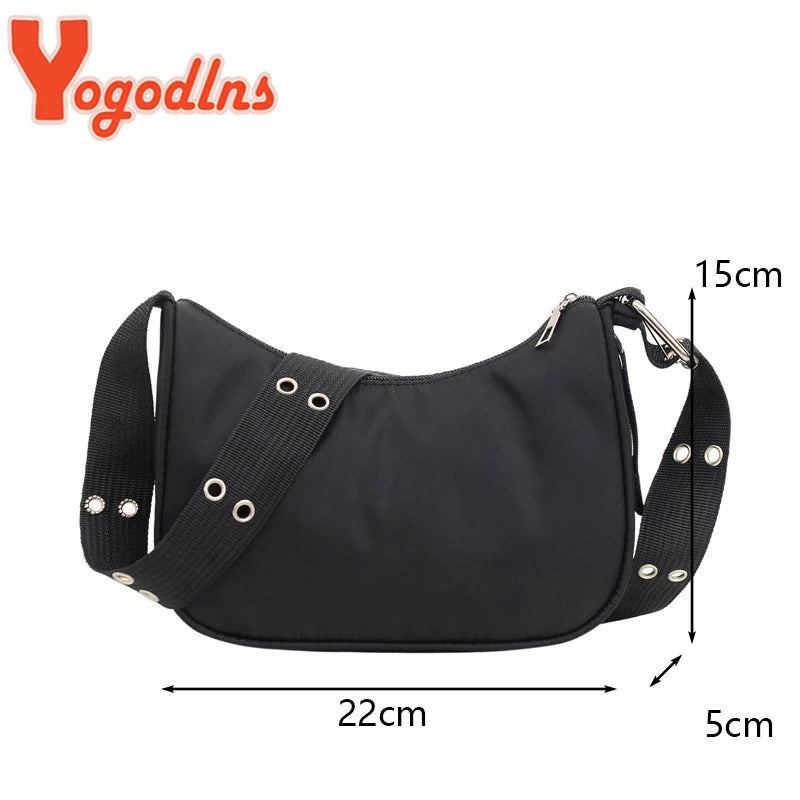 Vintage Nylon Shoulder Bag for Women Crossbody Messenger Handbag Purse