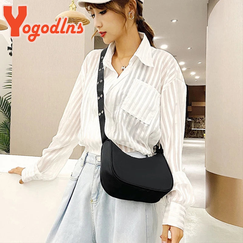 Vintage Nylon Shoulder Bag for Women Crossbody Messenger Handbag Purse