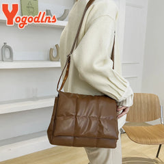 Vintage Embroidered Plaid Shoulder Bag Soft Leather Crossbody Flap Messenger