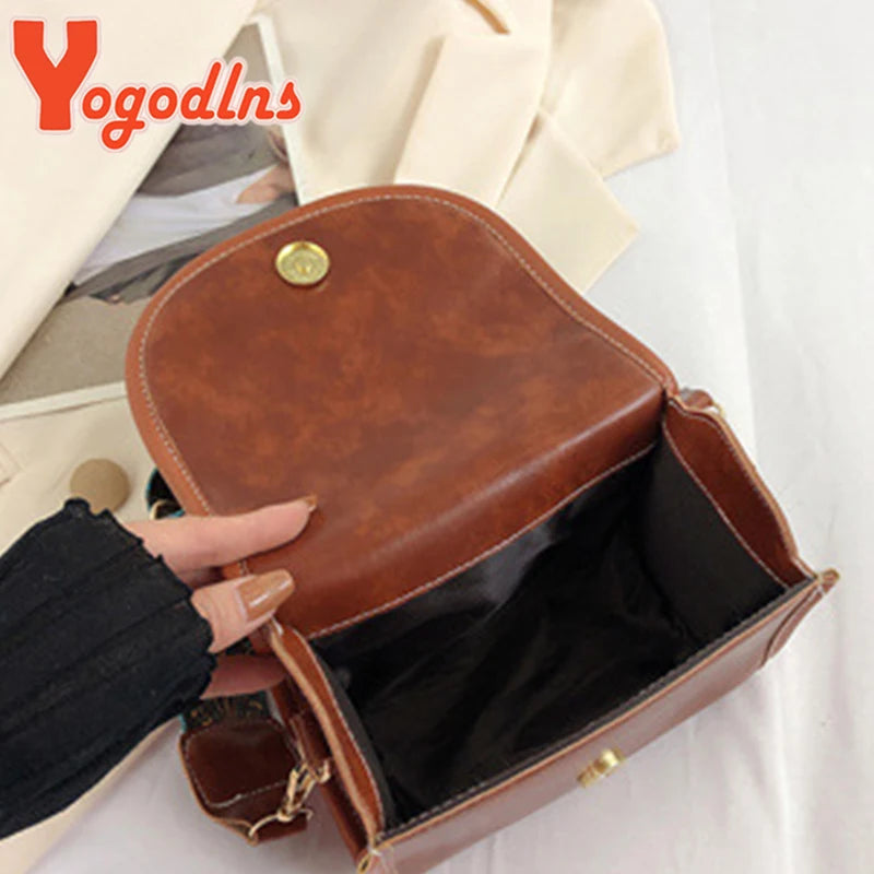 Vintage Flap Shoulder Bag Wide Strap Messenger Crossbody Lady Shopping Tote
