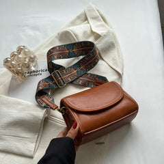 Vintage Flap Shoulder Bag Wide Strap Messenger Crossbody Lady Shopping Tote