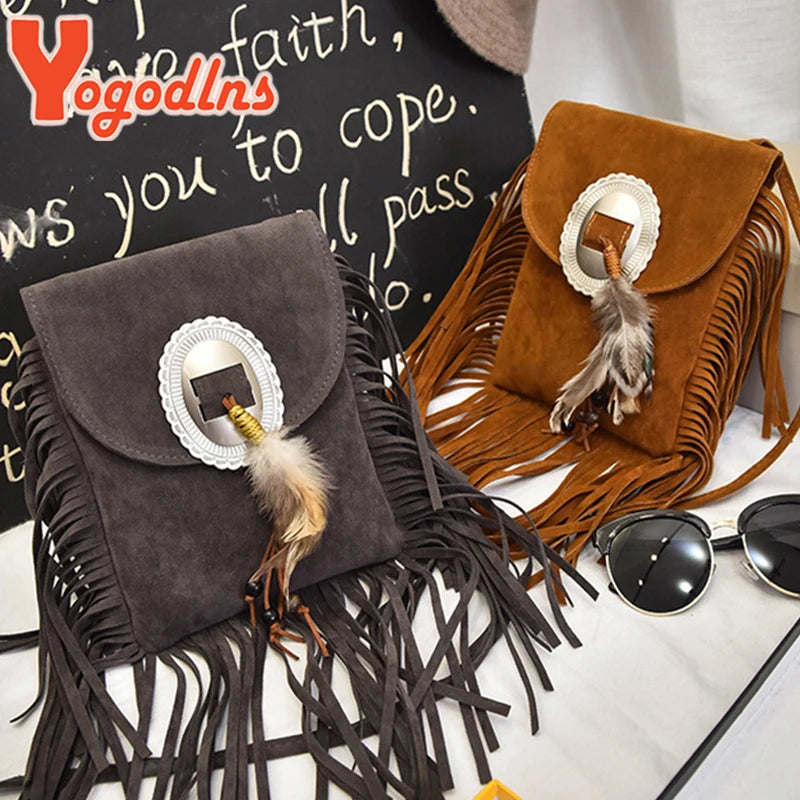 Vintage Leather Shoulder Bag Women Tassel Crossbody Bag