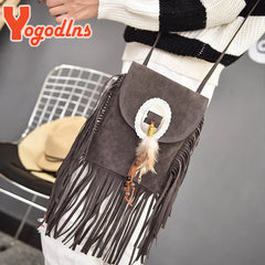 Vintage Leather Shoulder Bag Women Tassel Crossbody Bag