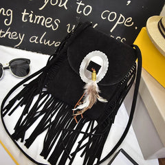 Vintage Leather Shoulder Bag Women Tassel Crossbody Bag
