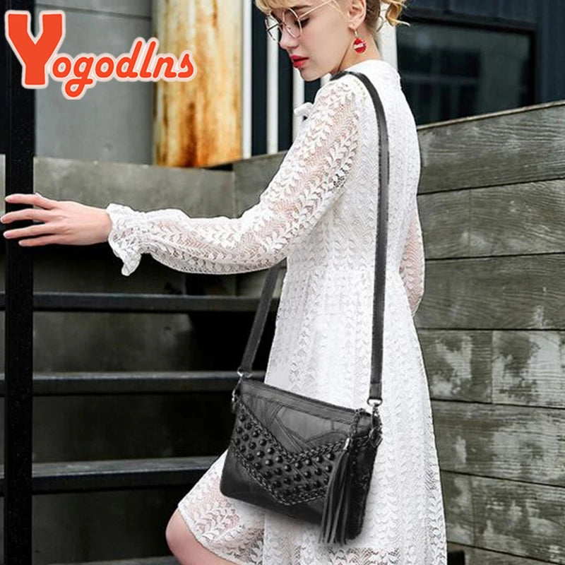 Vintage Rivet Shoulder Bag Women Small Messenger Bag PU Leather Crossbody Bag