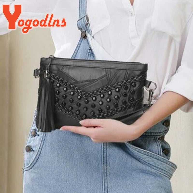 Vintage Rivet Shoulder Bag Women Small Messenger Bag PU Leather Crossbody Bag