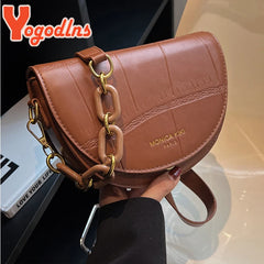 Vintage Saddle Bag PU Leather Flap Shoulder Chains Crossbody Lady Messenger