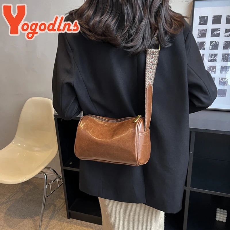 Vintage Shoulder Bag Wide Strap Crossbody Retro Messenger Handbag