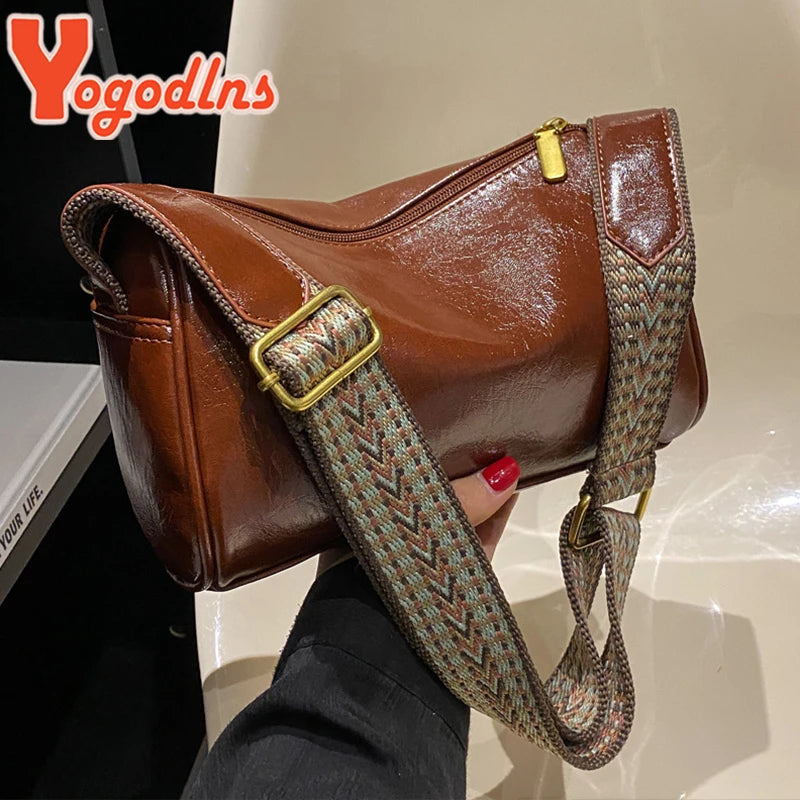 Vintage Shoulder Bag Wide Strap Crossbody Retro Messenger Handbag