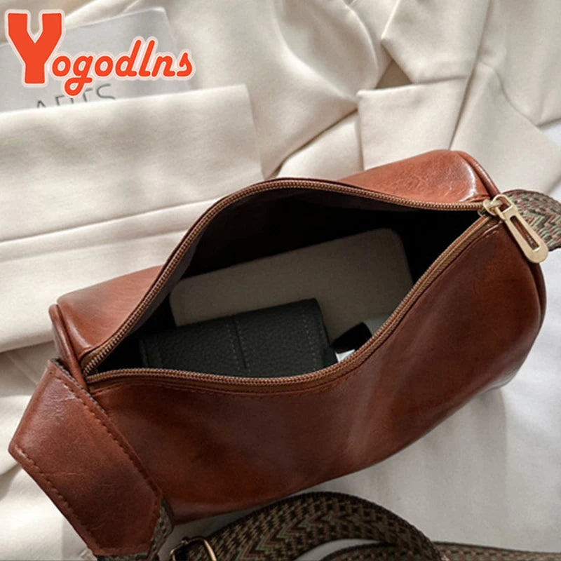 Vintage Shoulder Bag Wide Strap Crossbody Retro Messenger Handbag