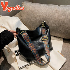 Vintage Shoulder Bag PU Leather Bucket Crossbody Lady Messenger Shopping Purse