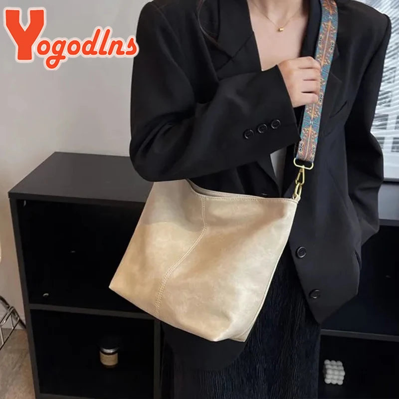 Vintage Shoulder Bag PU Leather Bucket Crossbody Lady Messenger Shopping Purse