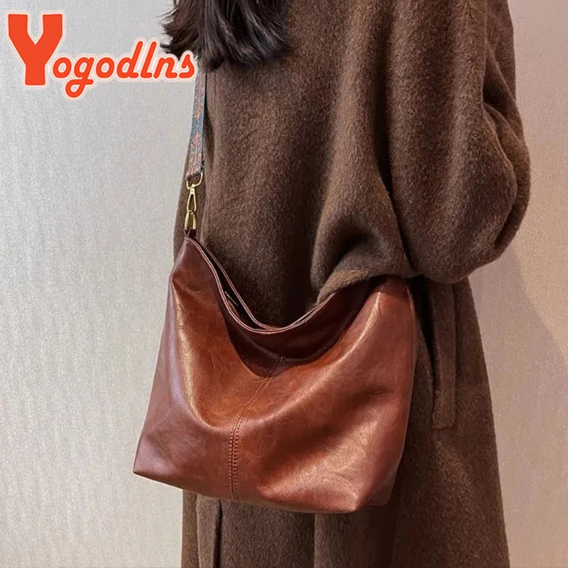 Vintage Shoulder Bag PU Leather Bucket Crossbody Lady Messenger Shopping Purse
