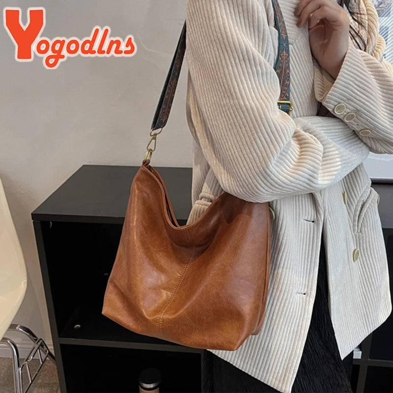 Vintage Shoulder Bag PU Leather Bucket Crossbody Lady Messenger Shopping Purse