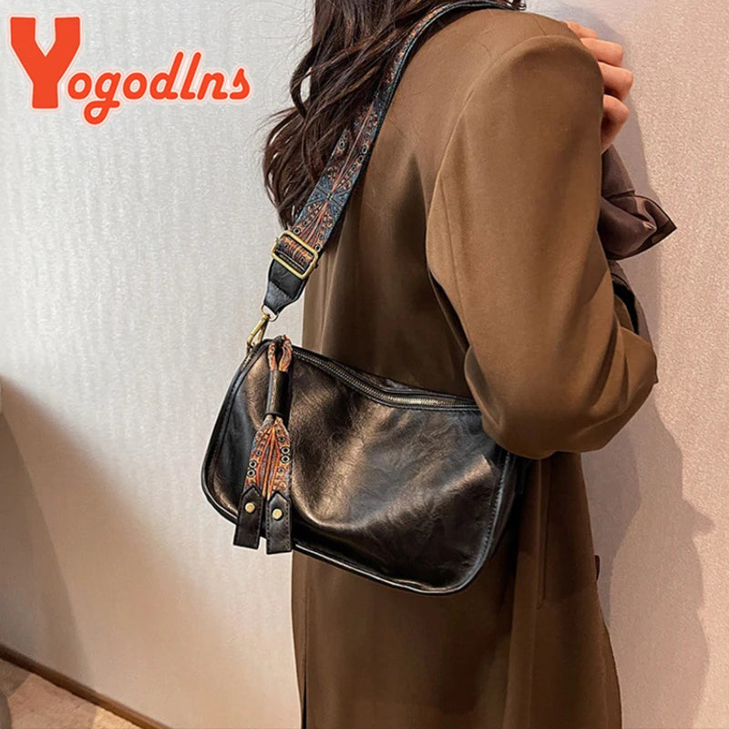Vintage PU Leather Shoulder Bag for Women Crossbody Messenger Tote Purse
