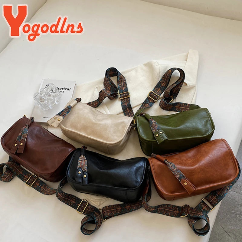 Vintage PU Leather Shoulder Bag for Women Crossbody Messenger Tote Purse