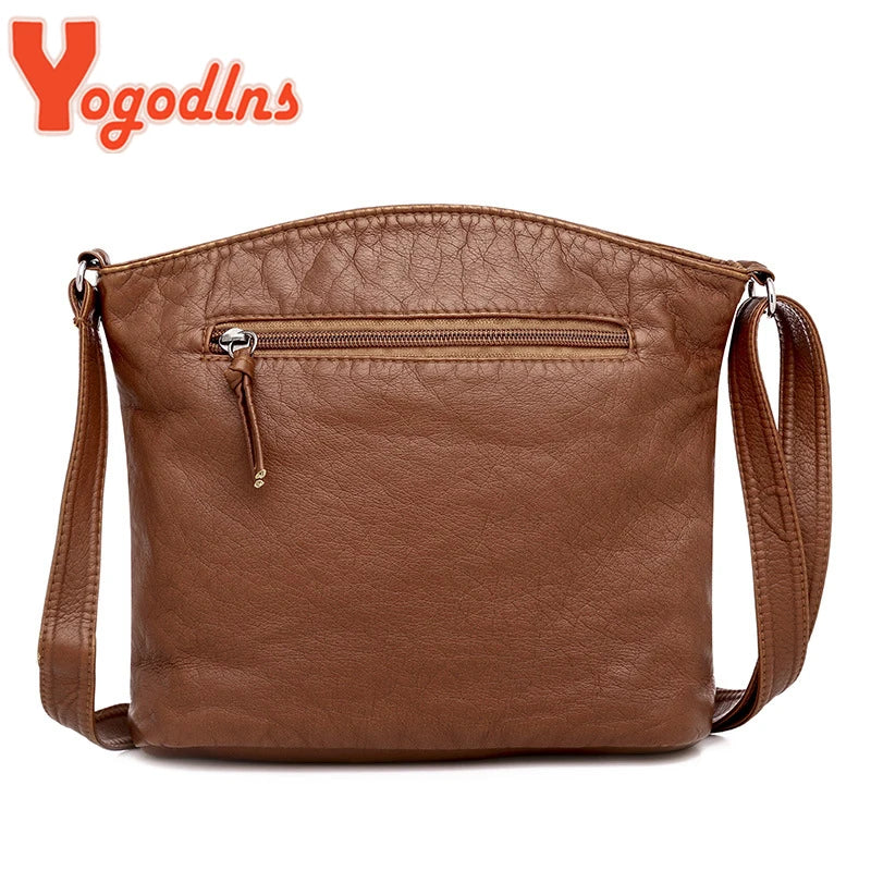 Vintage Soft PU Leather Shoulder Bag Female Zipper Messenger Handbag